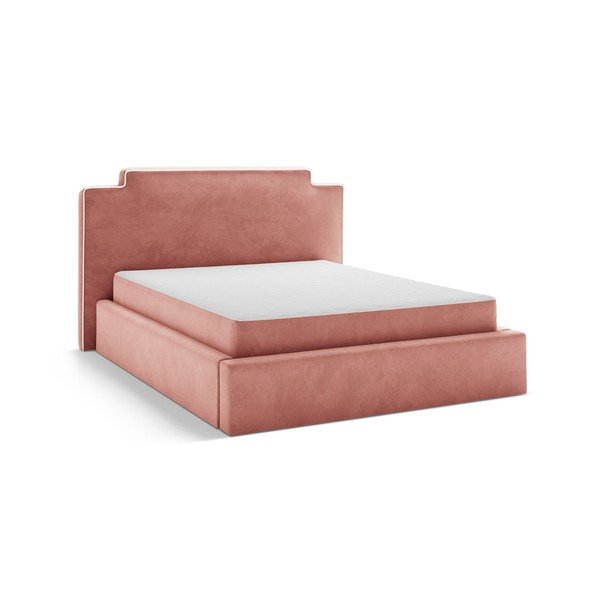 Letto matrimoniale imbottito rosa con contenitore con rete inclusa 180x200 cm Princess – Micadoni -image-1