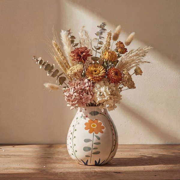 Vaso in gres dipinto a mano color crema (altezza 17 cm) Taza - Bloomingville-image-1