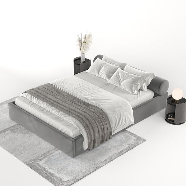 Letto matrimoniale imbottito grigio scuro con contenitore e rete inclusi 200x200 cm Solvo – Maison de Rêve-image-4
