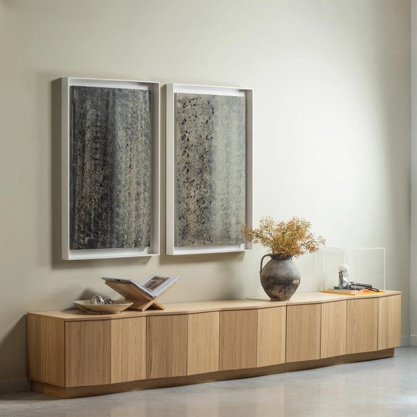 Mobile TV di colore naturale in rovere massiccio 200x52x45 cm Zuma – WOOOD-image-1