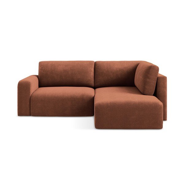 Divano angolare color terracotta allungabile/con contenitore (con penisola a destra/a L) con rivestimento in ciniglia Kona – Makamii