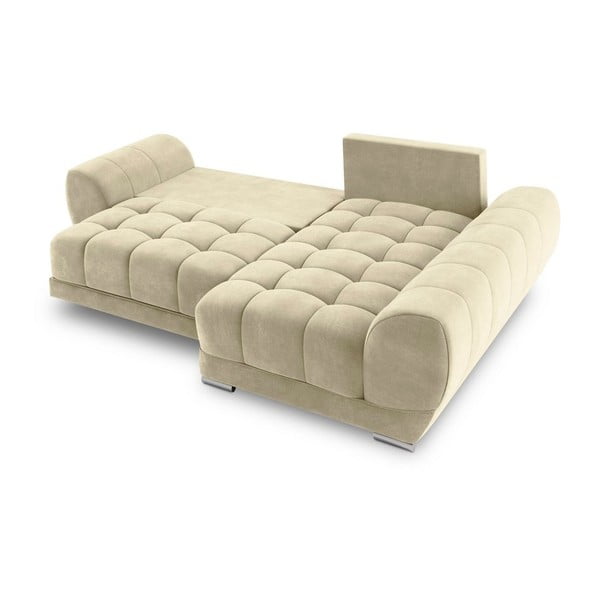 Divano letto angolare beige con rivestimento in velluto, angolo destro Nuage - Windsor & Co Sofas-image-4