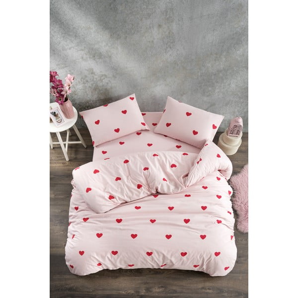 Set copripiumino e federa rosa per letto singolo o esteso con lenzuolo incluso/3 pezzi 160x220 cm Red Heart – Mila Home-image-3