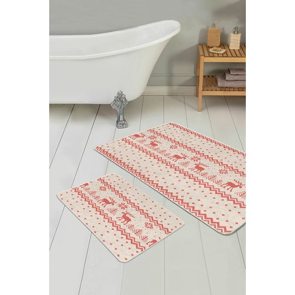 Tappetini da bagno rosso-beige in set da 2 60x100 cm - Mila Home-image-3