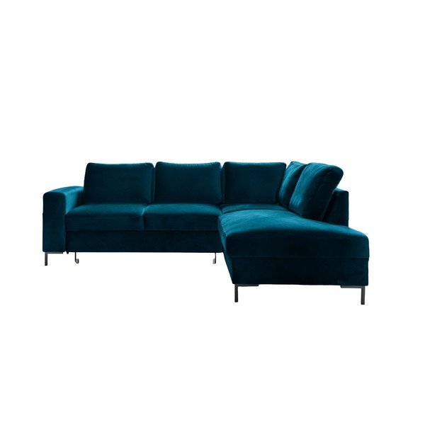 Divano letto angolare in velluto turchese (angolo destro) Lofty Lilly - Miuform