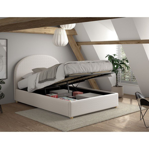 Letto matrimoniale imbottito bianco con contenitore con rete inclusa 140x200 cm Moon – Vipack-image-3