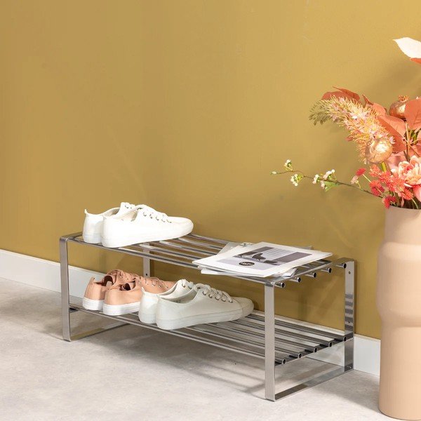 Scarpiera argentata in metallo 70x29x27 cm Rex – Spinder Design-image-1