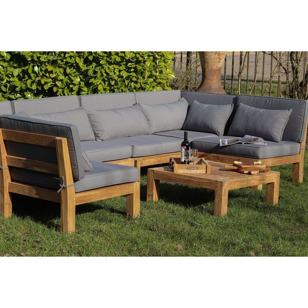 Set da giardino in teak grigio per 6 persone Aruba - HSM collection-image-1