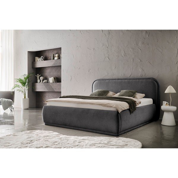 Letto matrimoniale imbottito color antracite rete non inclusa 160x200 cm Soma – Meise Möbel-image-1