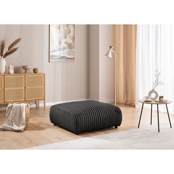 Poggiapiedi grigio scuro con rivestimento in velluto a coste Justin – Ropez-image-1