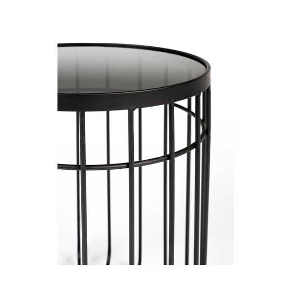 Tavolino nero con piano in vetro , ø 35 cm Lance - White Label-image-2
