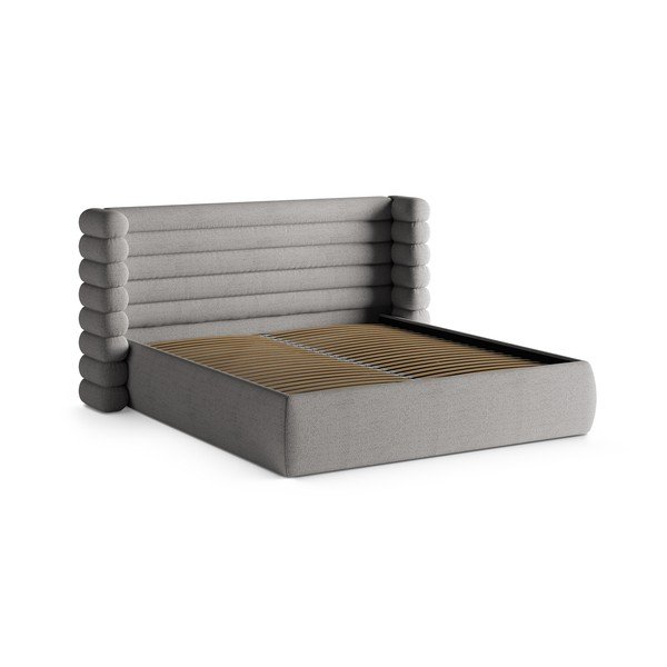 Letto matrimoniale imbottito grigio con contenitore con rete inclusa 200x200 cm Mount – Micadoni -image-3