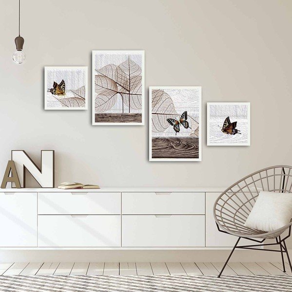 Quadro a più parti Foglie e farfalla, 136 x 75 cm - Alpha Wall-image-1