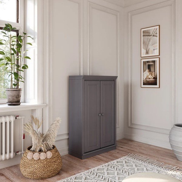 Armadietto grigio in pino massiccio 74x118x35 cm Anita – Støraa-image-1