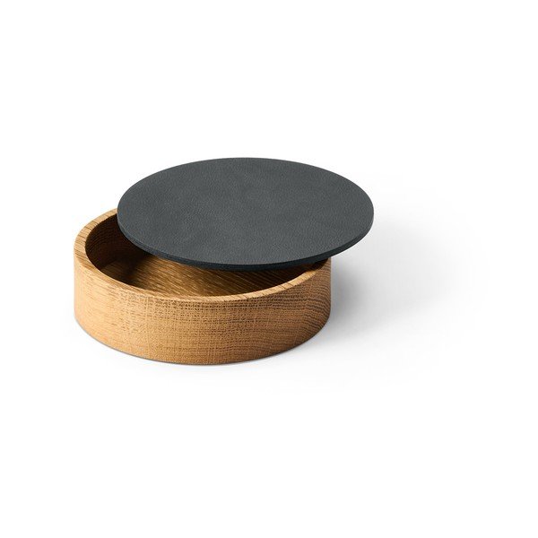 Scatola decorativa con coperchio color antracite/di colore naturale in legno ed eco pelle ø 11x3,5 cm Circle Nupo – LIND DNA-image-1