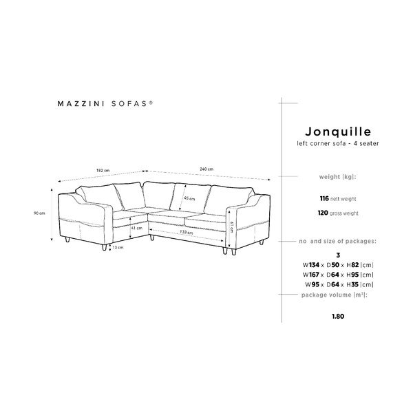 Divano letto a quattro posti marrone scuro Jonquille, angolo sinistro - Mazzini Sofas-image-3