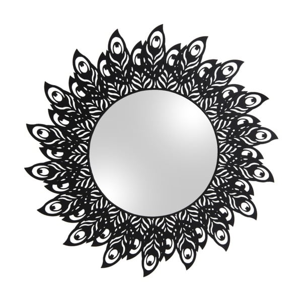 Specchio da parete con cornice nera , ø 60 cm Peacock Feathers - PT LIVING