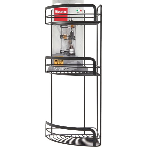 Mensola angolare nera a tre livelli per il bagno Origin - Metaltex-image-2