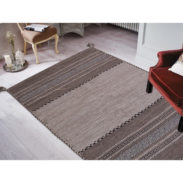 Tappeto in cotone grigio e beige , 160 x 230 cm Antique Kilim - Webtappeti-image-1