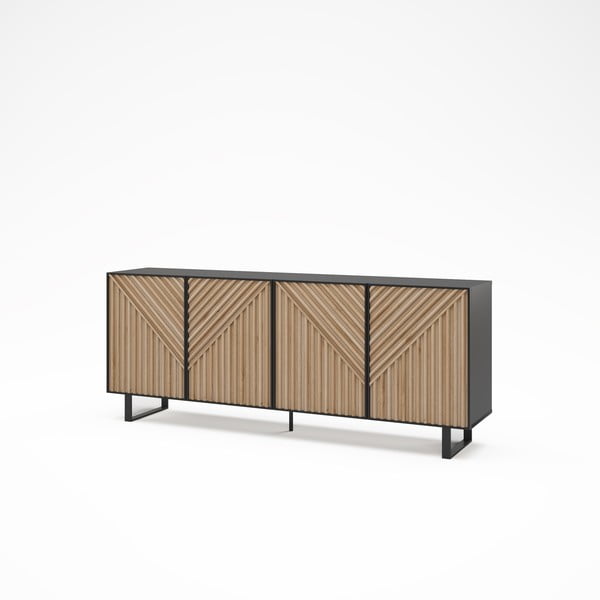 Cassettiera effetto rovere in nero-naturale 201x80x40 cm Alana - Marckeric-image-2