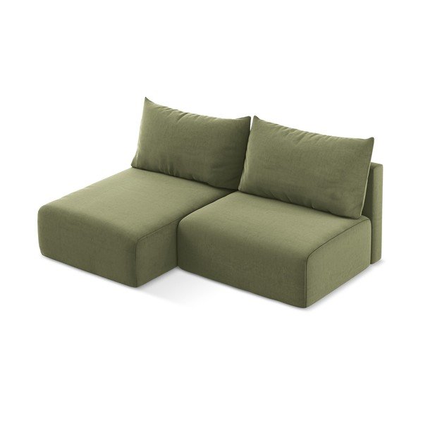 Divano angolare verde allungabile/con contenitore (con penisola a sinistra/con chaise lounge) con rivestimento in velluto Kalena – Makamii-image-3