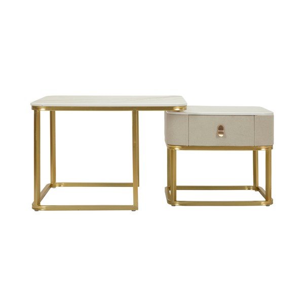 Set di tavolini da salotto color crema/dorati con effetto marmo 2 pz 50x70 cm Beauty – Mauro Ferretti