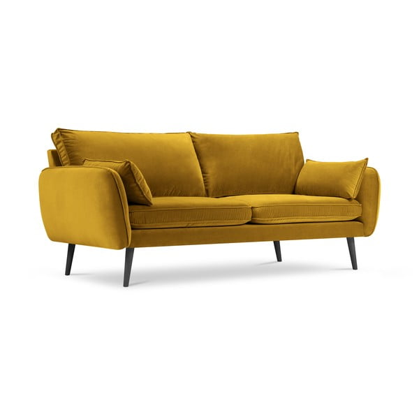 Divano in velluto giallo con gambe nere, 198 cm Lento - Kooko Home-image-2