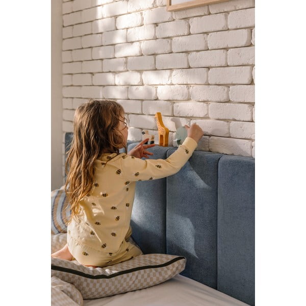 Letto matrimoniale imbottito blu con contenitore con rete inclusa 180x200 cm Thessa Bold Line – Bonami Selection-image-3