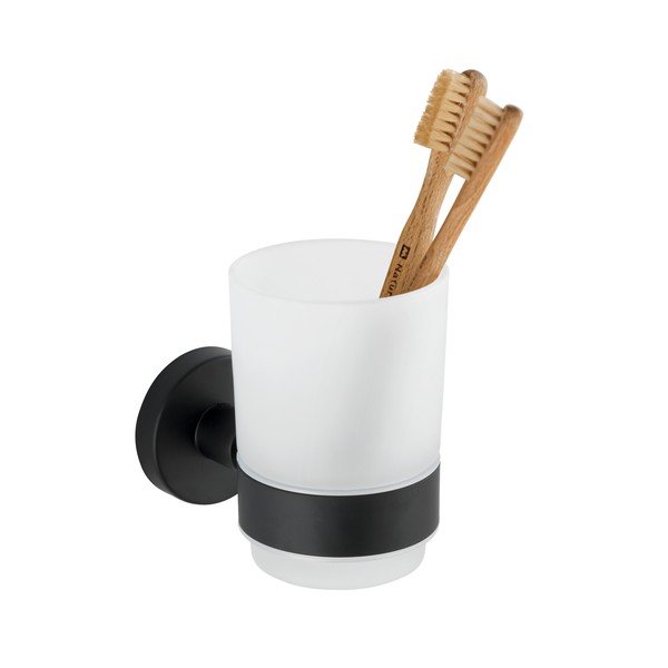 Bicchiere in vetro nero opaco da parete per spazzolini da denti Bosio - Wenko-image-2