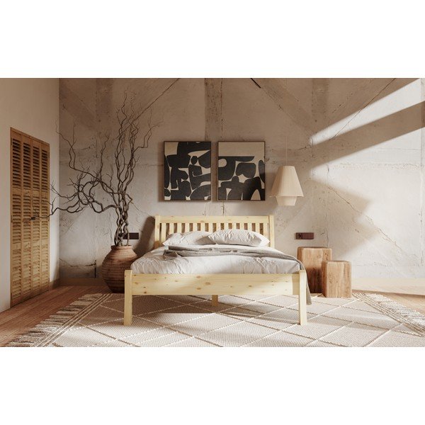 Letto matrimoniale di colore naturale in pino massiccio 160x200 cm Tonja – Olivia Living-image-1