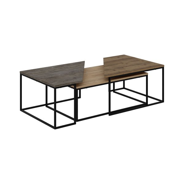 Set di 3 tavolini con piano in legno di noce naturale 70x110 cm Titan - Marckeric