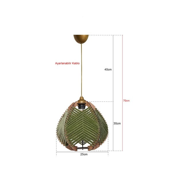 Lampadario verde scuro/di colore naturale con paralume in tessuto ø 25 cm Yola – Opviq lights-image-2