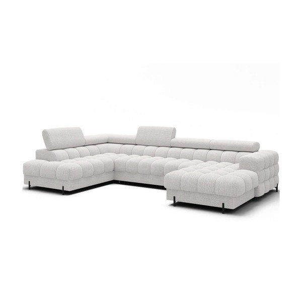 Divano angolare color crema allungabile (con penisola a sinistra/a U) con rivestimento in bouclé Feraria – ELTAP-image-2