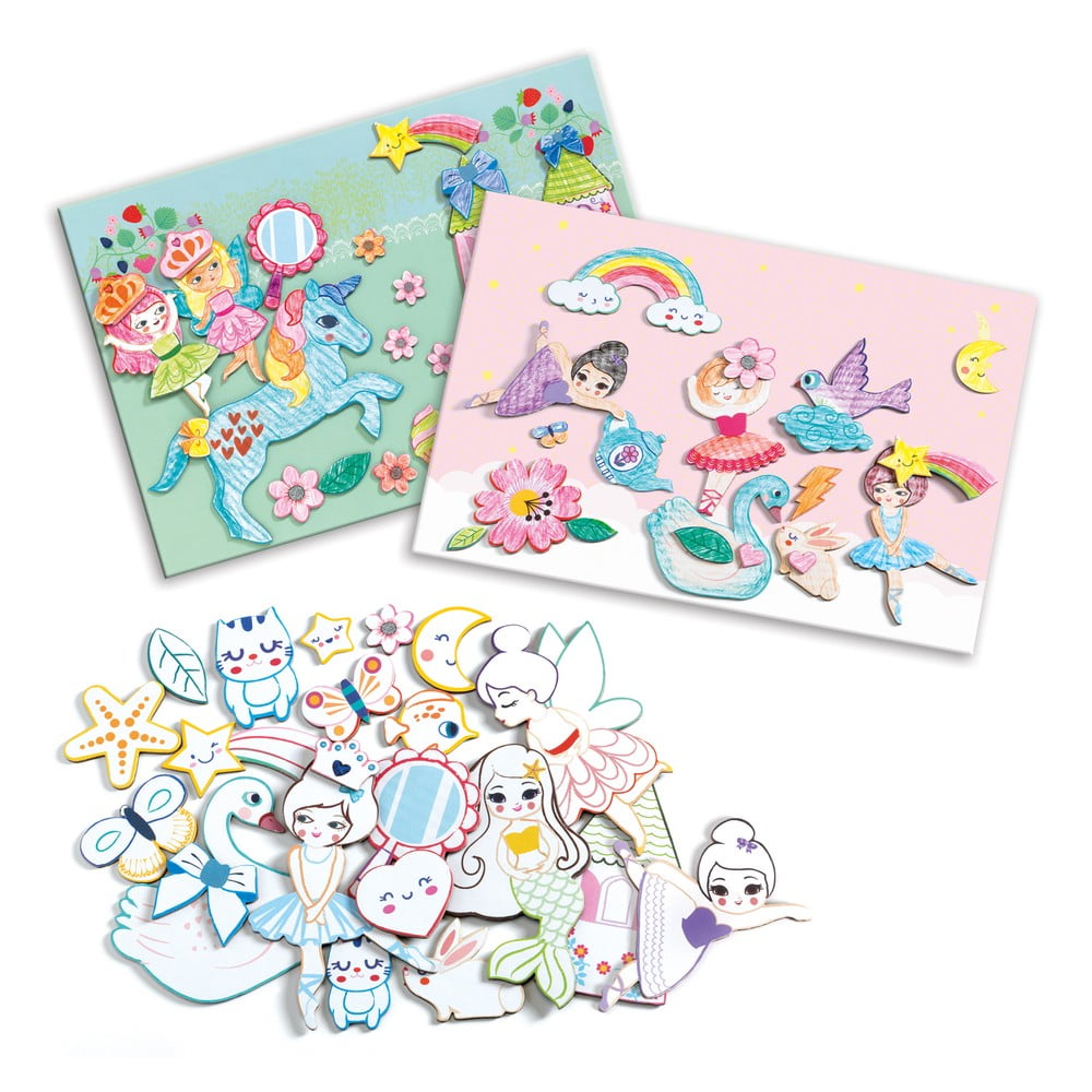 Set artistico da colorare e incollare Girlie World - Djeco | Giocattoli creativi