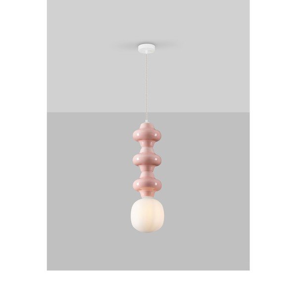 Lampadario bianco/rosa chiaro in ceramica con paralume in vetro ø 18 cm Clio – Nova Luce-image-3