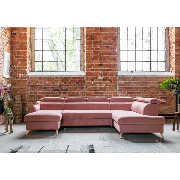 Divano letto angolare a U in velluto rosa chiaro (angolo destro) Sweet Harmony - Miuform-image-1