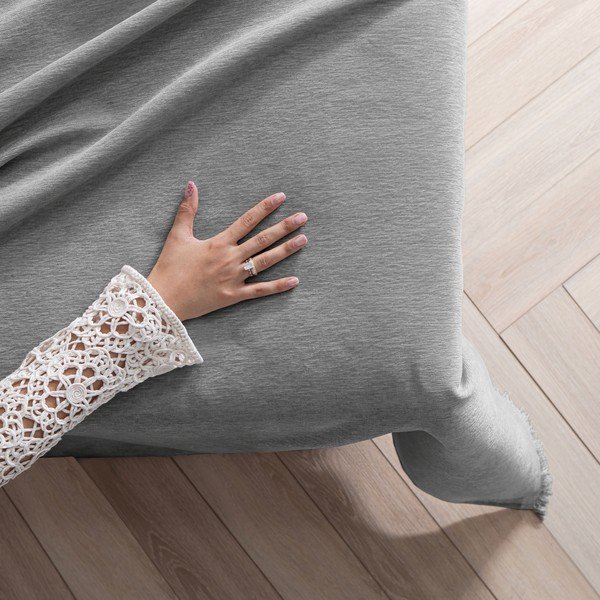 Copriletto grigio in ciniglia 220x240 cm Talo – Filumi-image-1