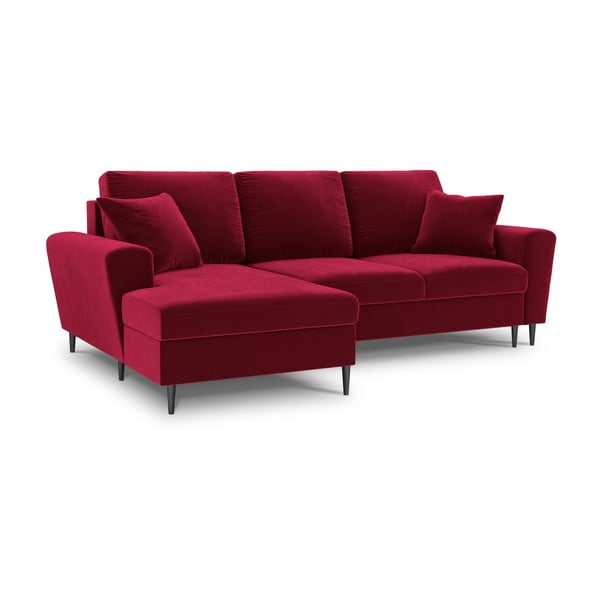 Divano angolare rosso allungabile e con contenitore (con penisola a sinistra/con chaise lounge) con rivestimento in velluto Kyoto – Cosmopolitan Design-image-1