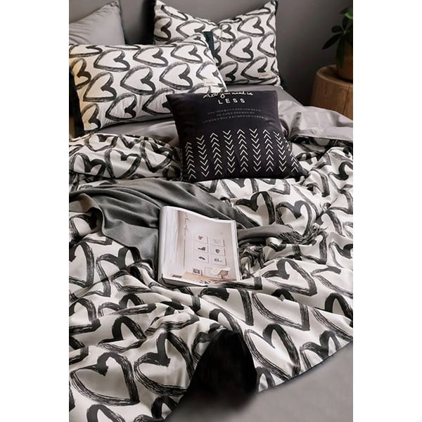Lenzuolo matrimoniale in cotone bianco e grigio con lenzuolo 200x220 cm - Mila Home-image-2