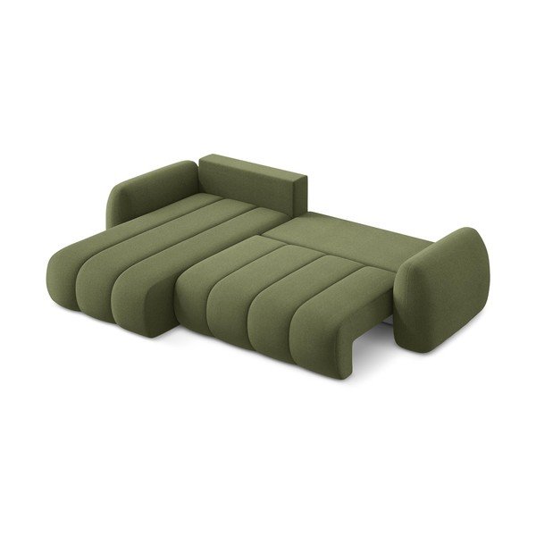 Divano angolare verde allungabile/con contenitore (con penisola a sinistra/con chaise lounge) con rivestimento in bouclé Pele – Makamii-image-4