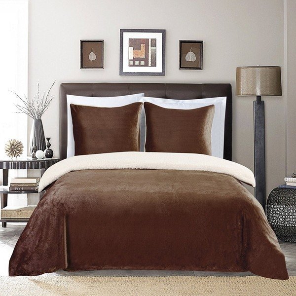 Biancheria matrimoniale in microfibra marrone 200x200 cm Teddy - AmeliaHome-image-1