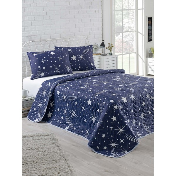 Set con copriletto e federa blu con rivestimento trapuntato 200x220 cm Halley – Mijolnir-image-1