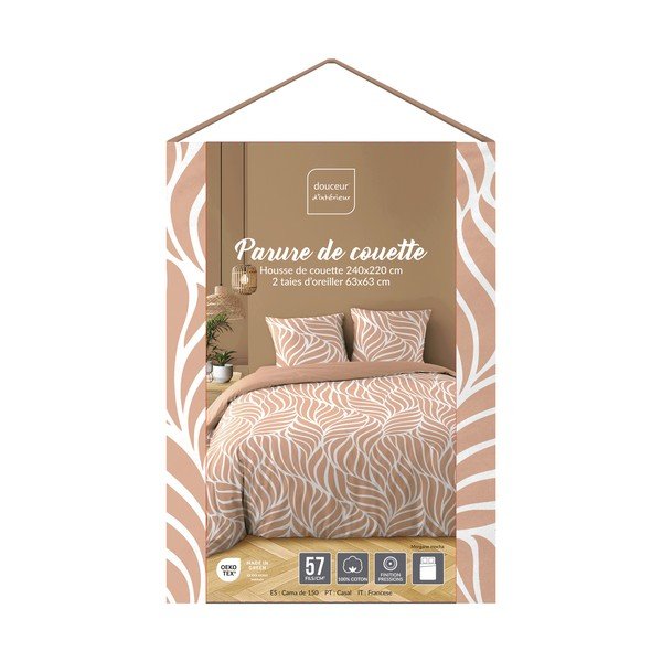 Set copripiumino e federa rosa polveroso in cotone per letto matrimoniale/per letto esteso 3 pezzi 240x220 cm Morgane – douceur d'intérieur-image-1