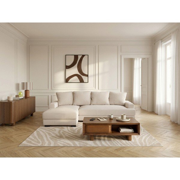 Divano angolare beige allungabile/con contenitore (con penisola a sinistra/con chaise lounge) con rivestimento in velluto a coste Campi – Bobochic Paris-image-1