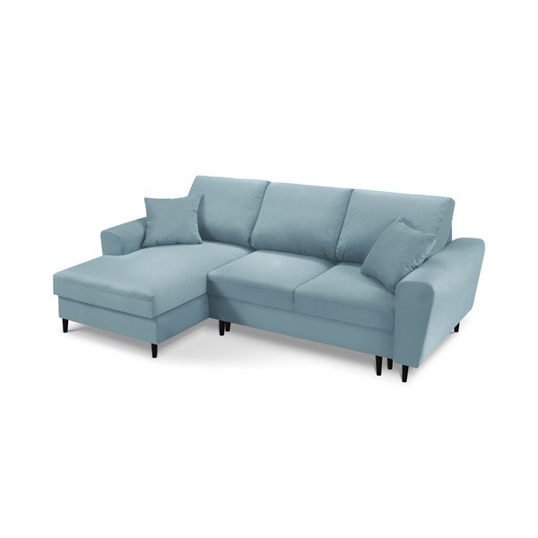 Divano letto angolare in velluto a coste azzurro, angolo sinistro Jazz - Kooko Home-image-3