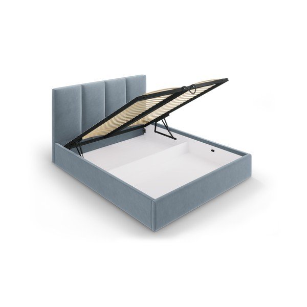 Letto matrimoniale imbottito azzurro con contenitore con griglia 180x200 cm Juniper - Mazzini Beds-image-3