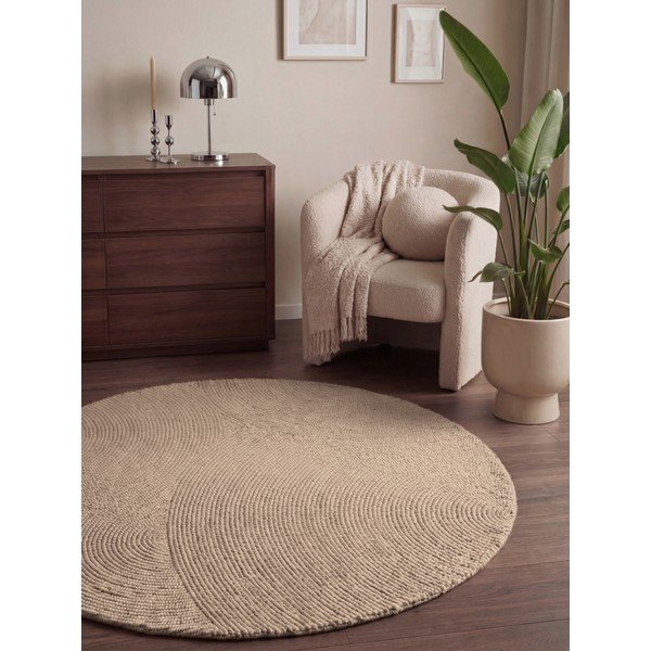Tappeto rotondo beige in lana tessuto a mano ø 200 cm Calmio – Hanse Home-image-1