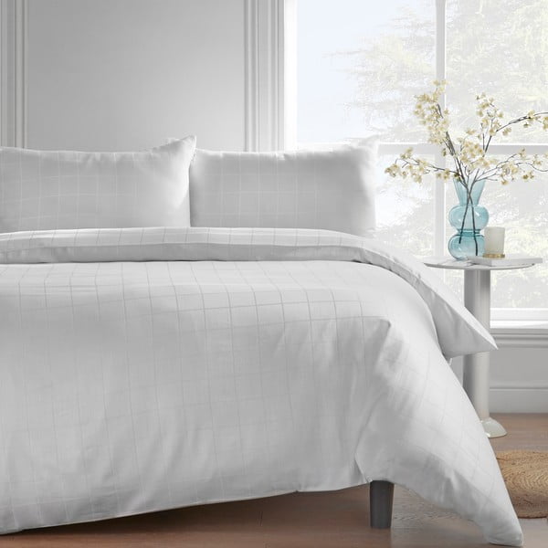 Biancheria da letto singola bianca 135x200 cm Rich Woven Check - Catherine Lansfield
