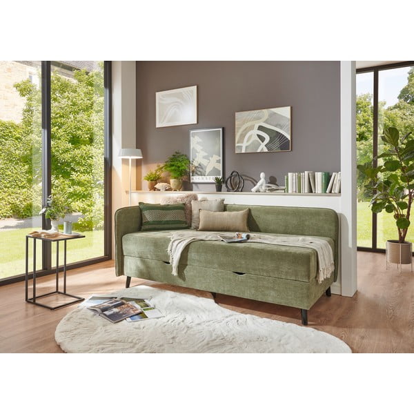 Letto singolo verde imbottito con contenitore 120x200 cm Kiruna - Meise Möbel-image-1