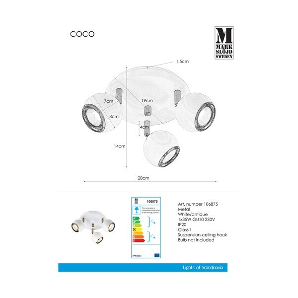 Lampada da soffitto bianca con dettagli dorati Coco - Markslöjd-image-2